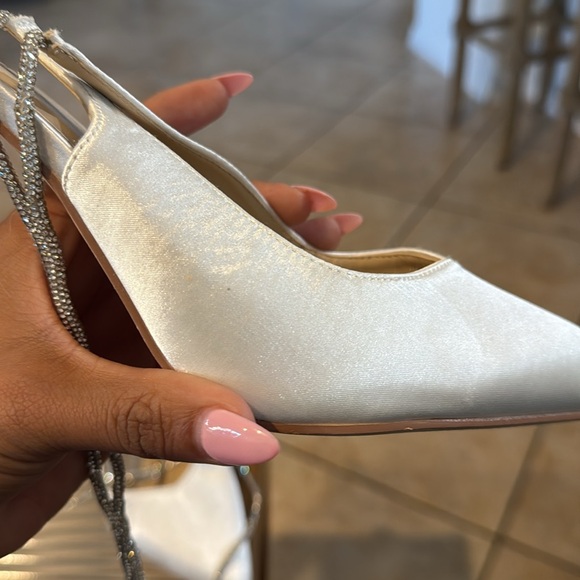 Lulus Finnian White Satin Rhinestone Lace-Up Pointed-Toe Pumps - Picture 8 of 9